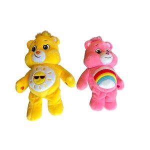 CARE BEARS Plush Pink Cheer Rainbow Bear and Yellow Sunshine Bear 9"
